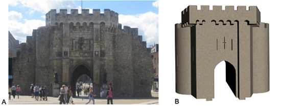 Bargate. Photograph of the exterior and finished computer model