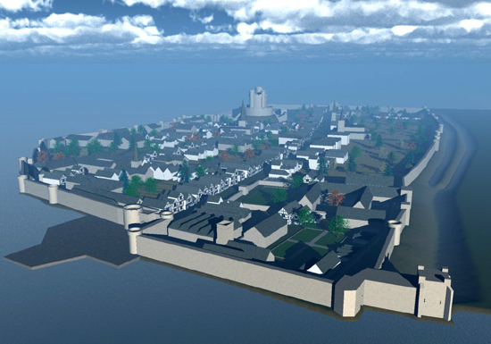 Computer visualisation of Southampton in 1454