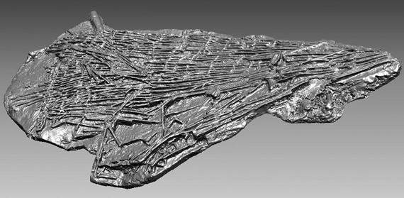A screenshot of the 3D digital model of a Mesolithic fish trap
